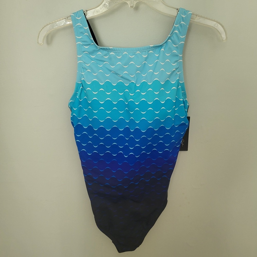 Shapesolver Sport 8high-neck Tummy Control one piece swimsuit Blue ombre